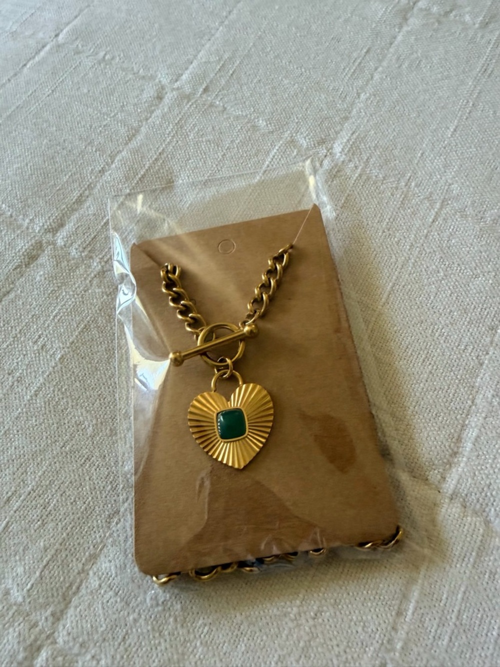 *2 for $12* Gold Heart Pendant Necklace with Green Accent